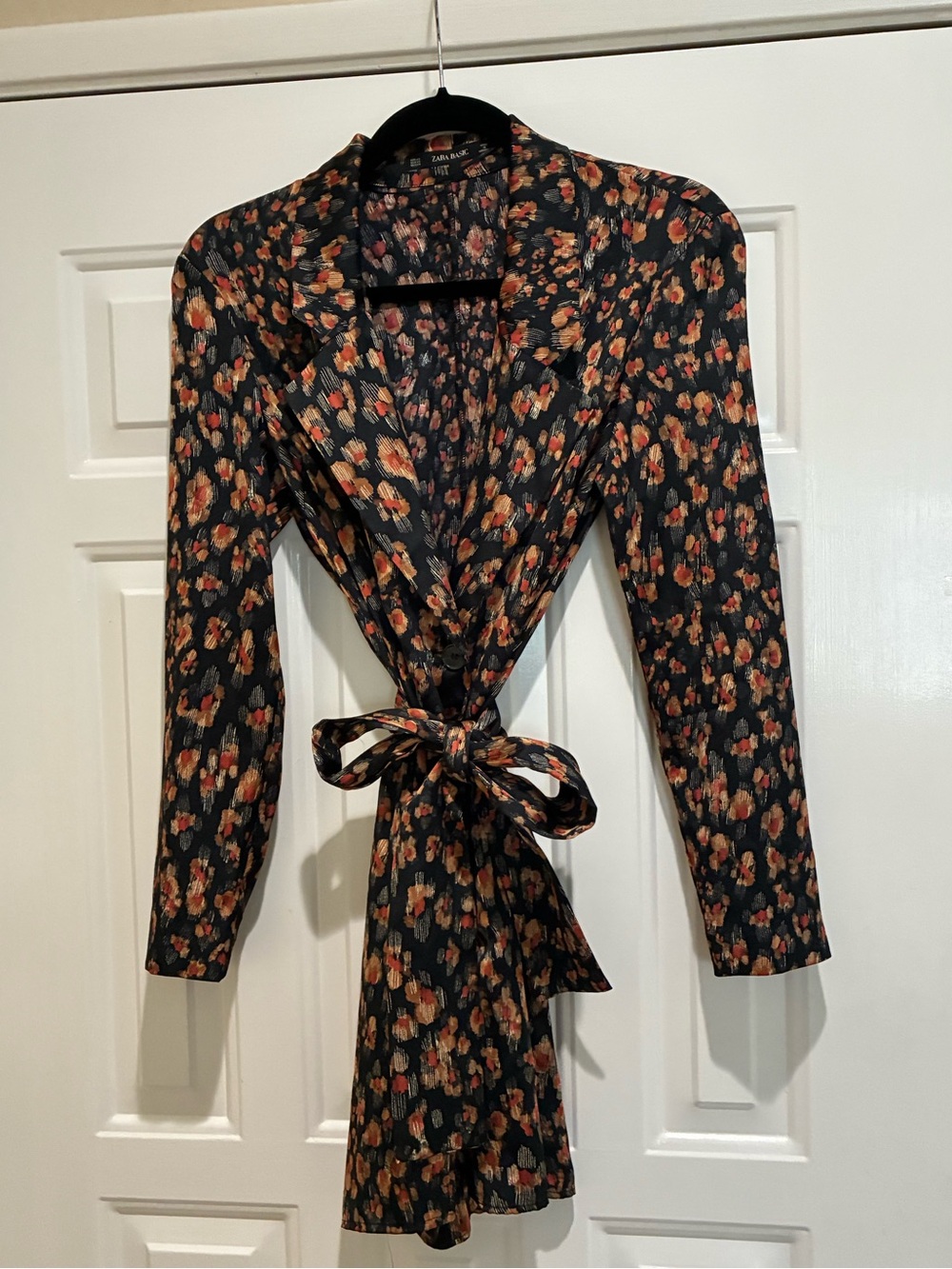 Zara Floral Tie-Waist blazer style dress - Black with Rust Floral